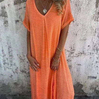 Lockeres Sommerkleid Mit V Ausschnitt Für Damen | Midi