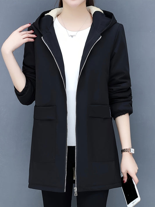 WW | Kapuzenmantel für Damen - schwarze Freizeitjacke