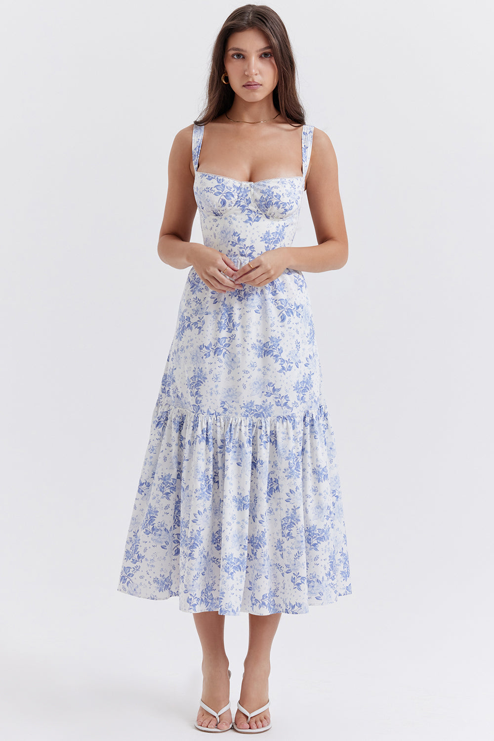 Amalie | Damen Geblümtes Midi-Sommerkleid