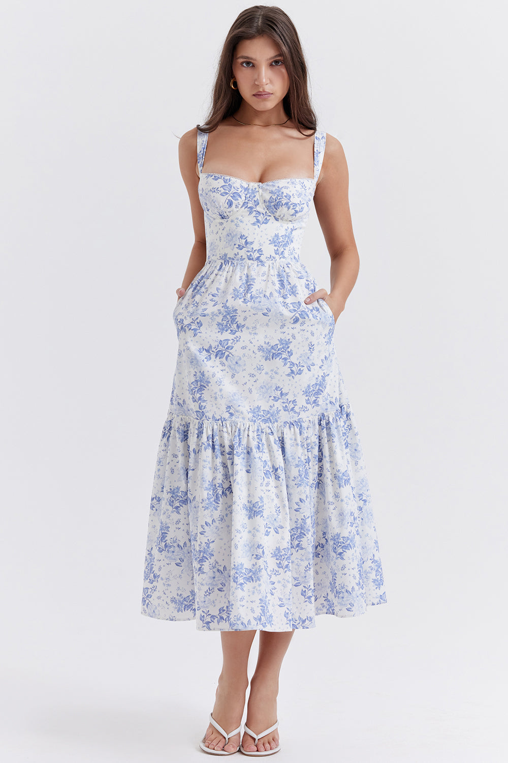 Amalie | Damen Geblümtes Midi-Sommerkleid