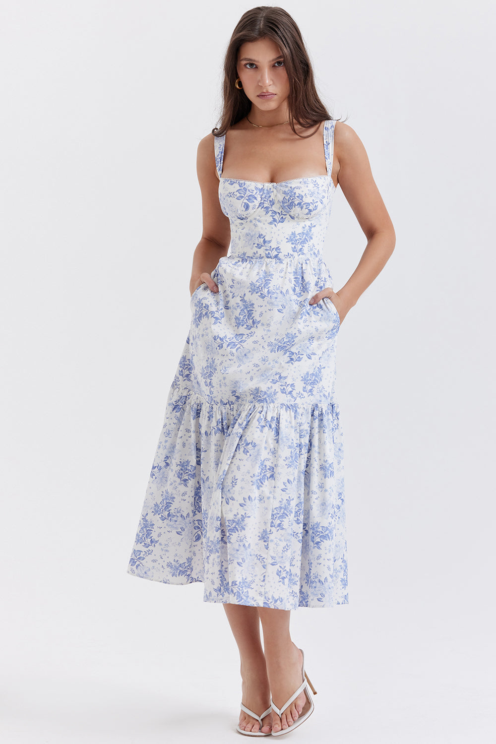 Amalie | Damen Geblümtes Midi-Sommerkleid