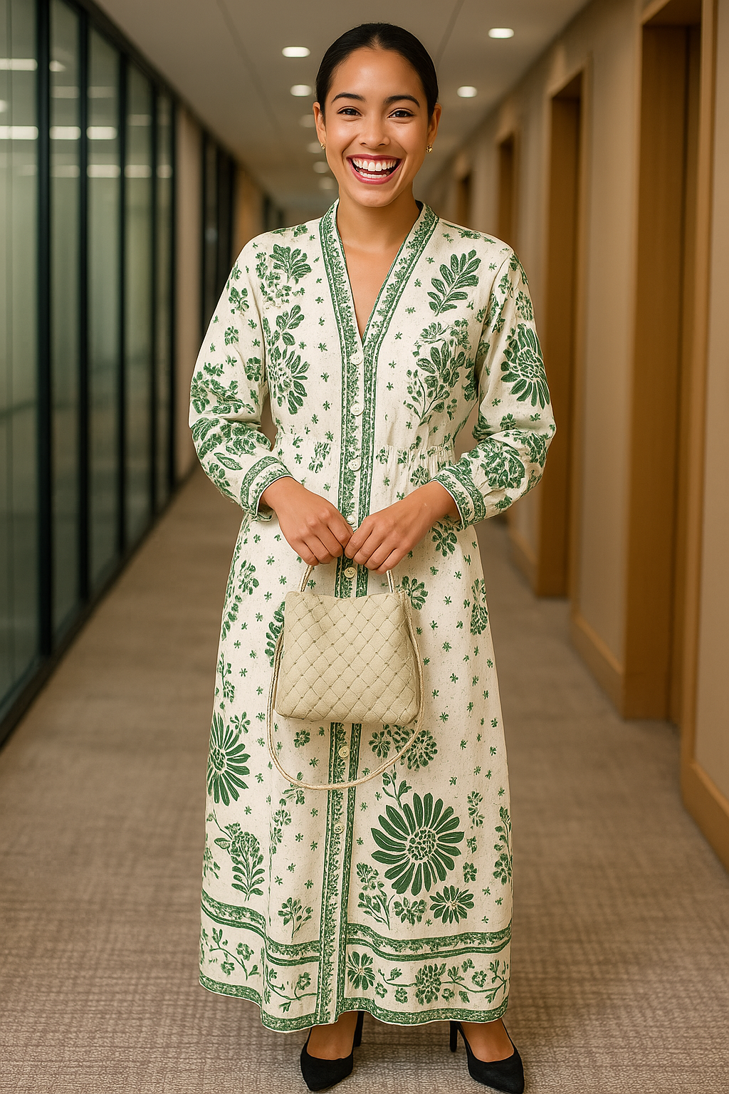 Isabe – Maxikleid mit königlichem Blau-Weiß-Print