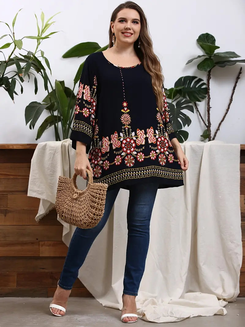 Geblümtes Tunika-Oberteil in Übergröße für den Sommer 2025