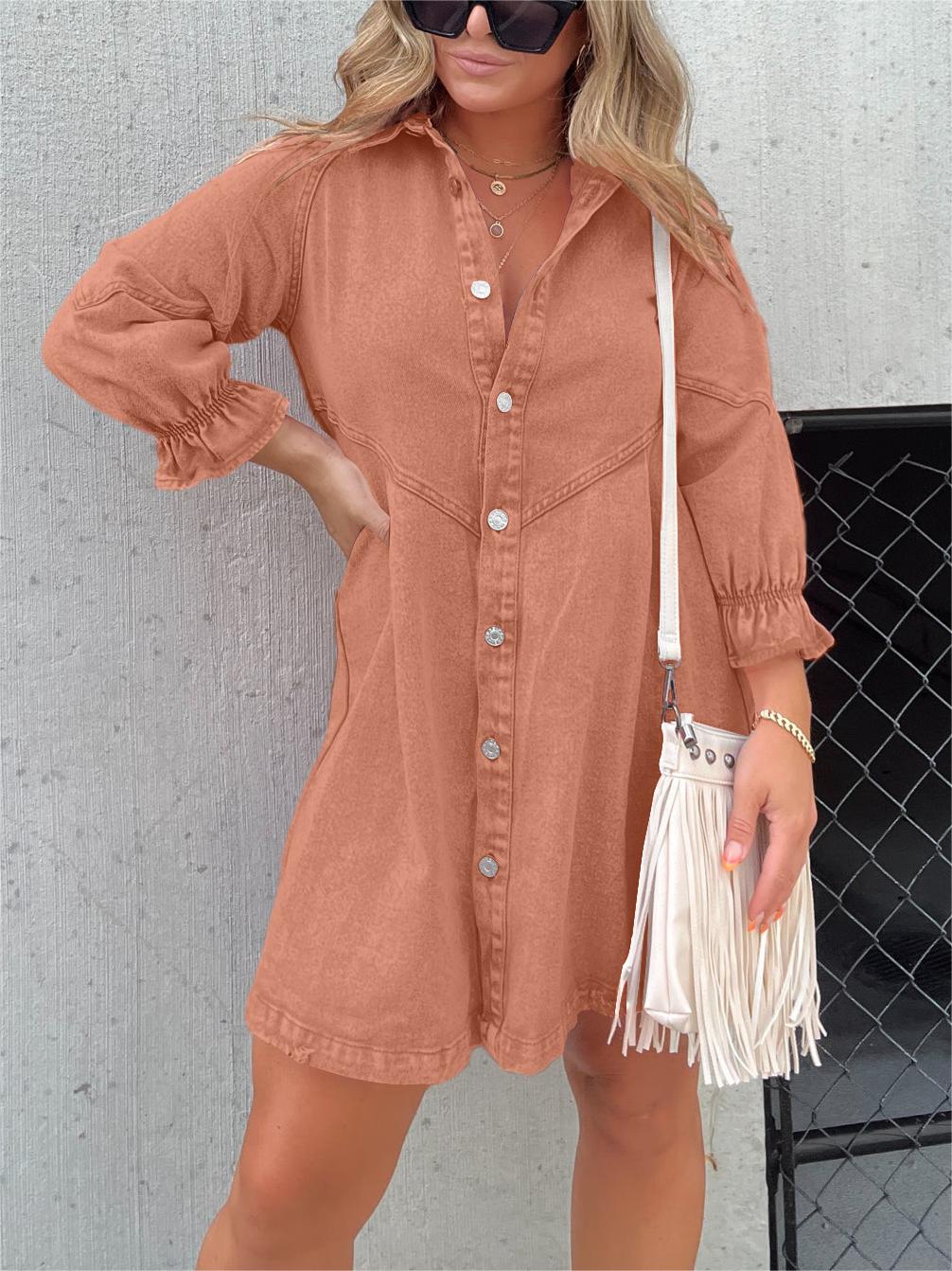 Denim Midi-Kleid für Frauen mit schickem Umlegekragen - Zorelyae