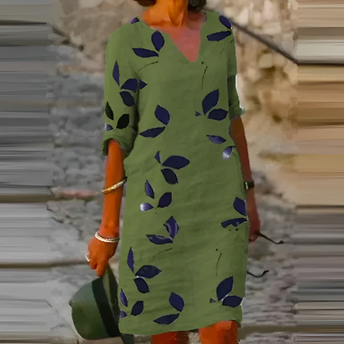 Damen Minikleid mit V-Ausschnitt und Dreiviertelärmeln