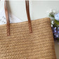Geflochtene Korbtasche mit Lederhenkeln – SummerBreeze Tote
