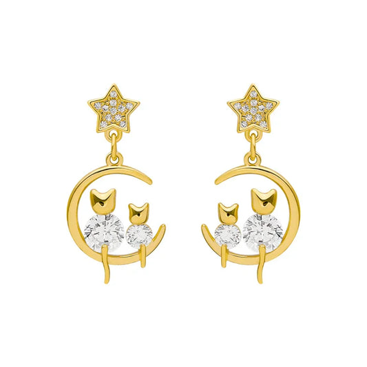 Goldene Katzenohrringe mit Zirkonia – Feline