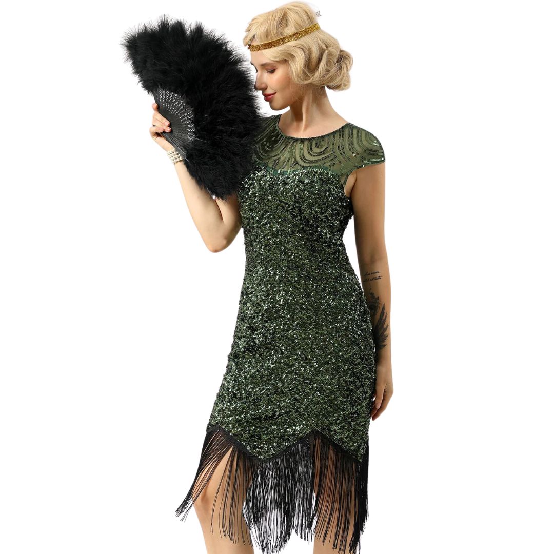 Kleid Luisa 2025 Frühling Pailletten und Fransen im 1920er Jahre Stil