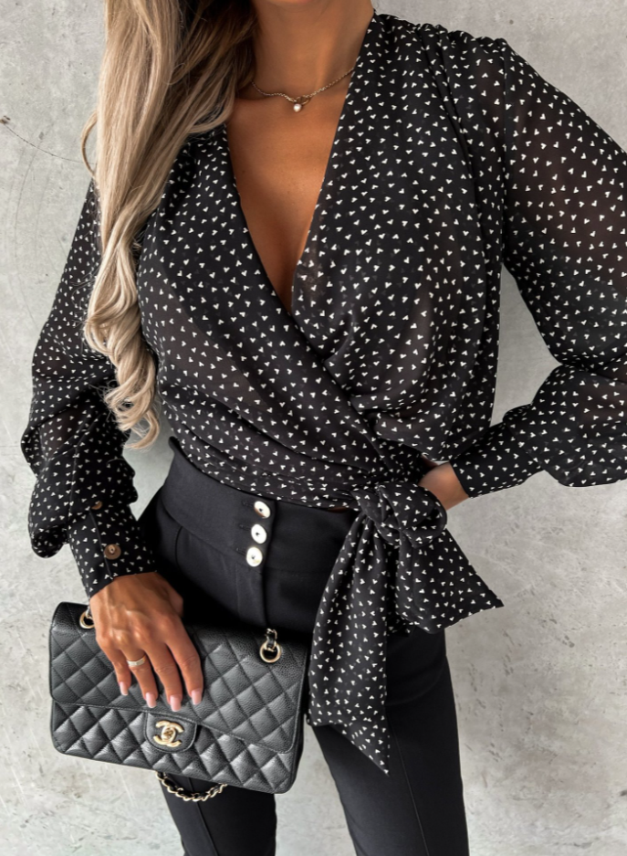 Stilvolle Frühlings-V-Ausschnitt-Bluse mit Puffärmeln - Mireille