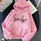 WW | gemütlicher Smile Print Hoodie mit Kordelzug für Frauen