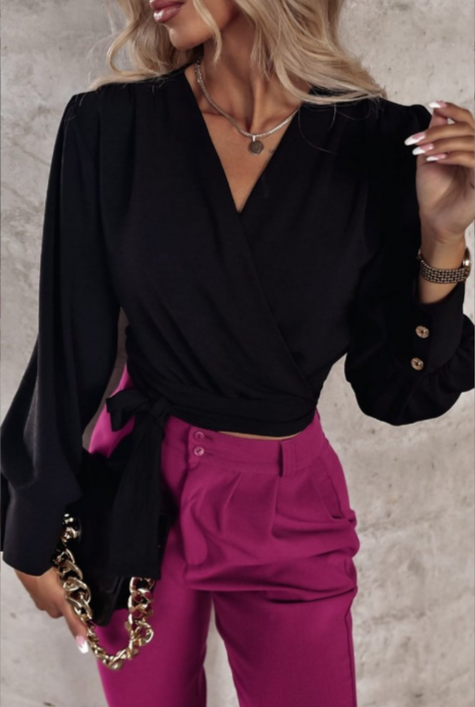 Stilvolle Frühlings-V-Ausschnitt-Bluse mit Puffärmeln - Mireille