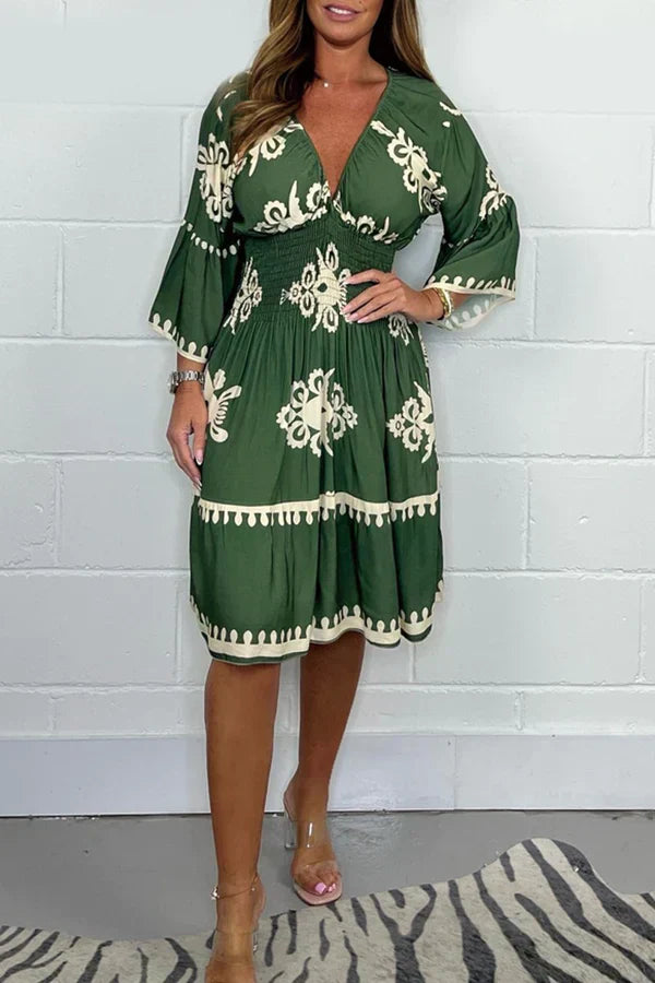 Chantal | Bedrucktes Damen Kleid mit V-Ausschnitt
