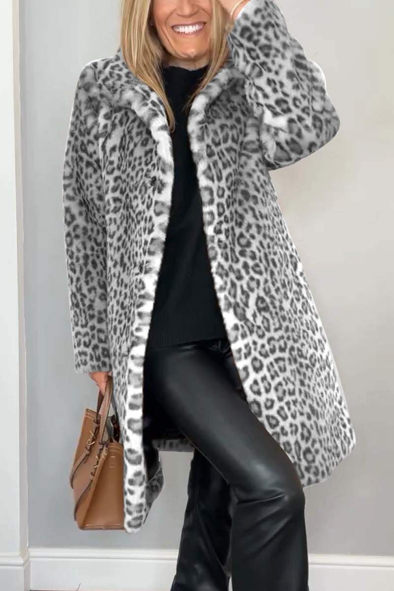 Valentina - Klassischer Damen Wintermantel Mit Leopardenmuster