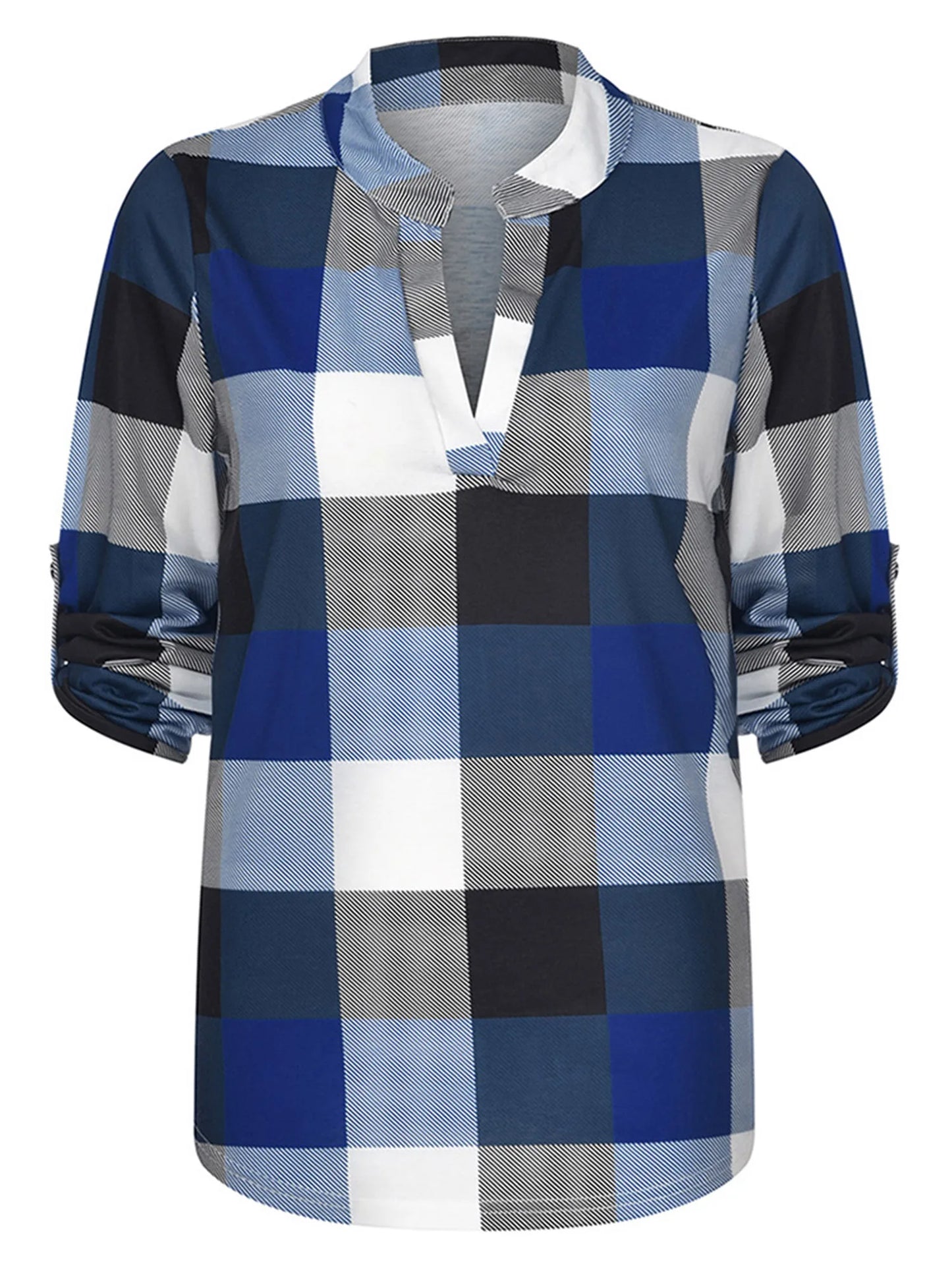 Karierte Frühlingsbluse mit V-Ausschnitt in Übergröße