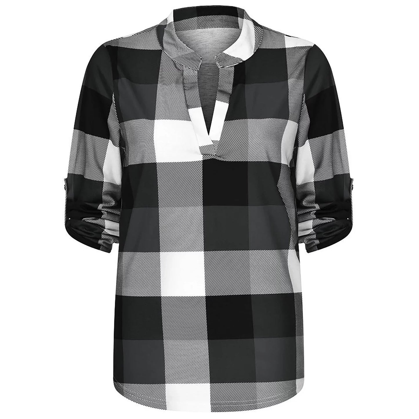 Karierte Frühlingsbluse mit V-Ausschnitt in Übergröße