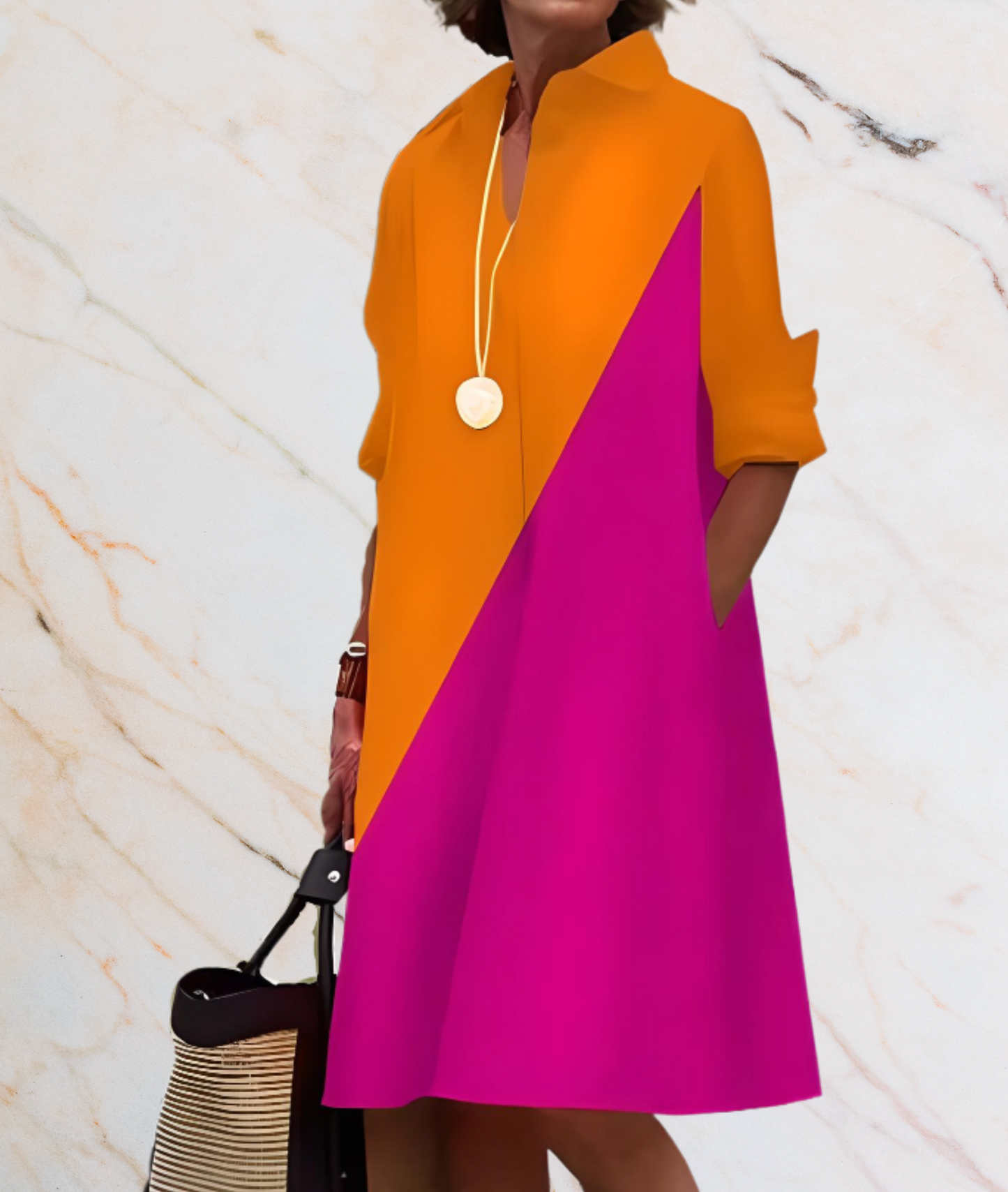 Übergroßes Frühlingskleid mit langen Ärmeln und Seitentaschen