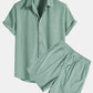 Cassian - Sommer Polyester Set: Lebendiges Streifen Shirt & Trendy Shorts