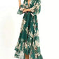 Cano - Maxi Kleid Grün Damen V-Ausschnitt Dreiviertelärmel Maxikleid Sommer Festlich