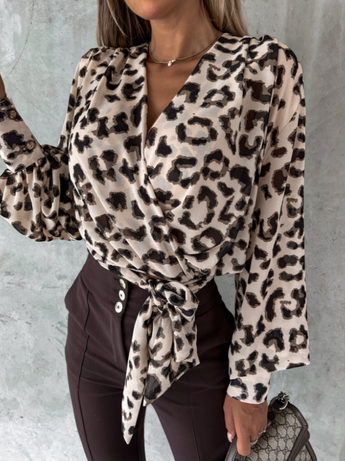 Stilvolle Frühlings-V-Ausschnitt-Bluse mit Puffärmeln - Mireille