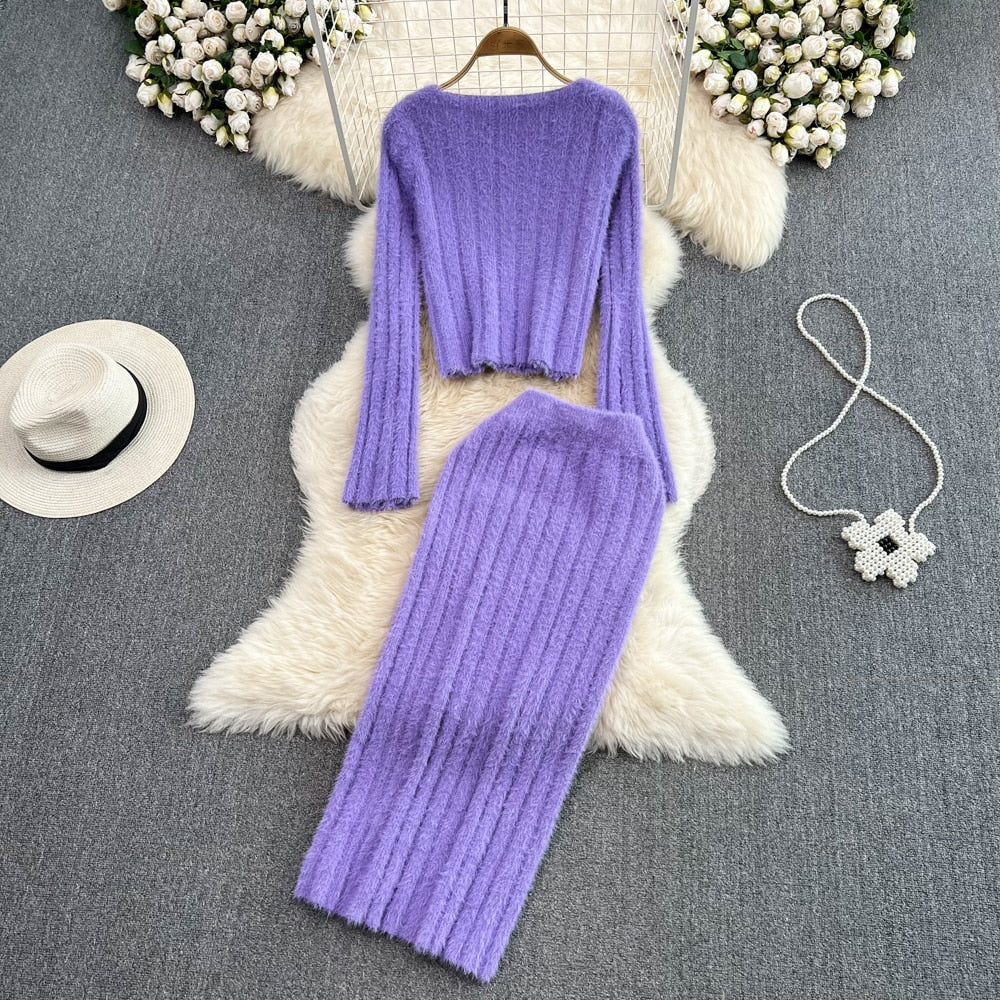 AubreysSet I 2-teiliges Set für Frauen I Rock mit hoher Taille und Pullover mit quadratischem Ausschnitt