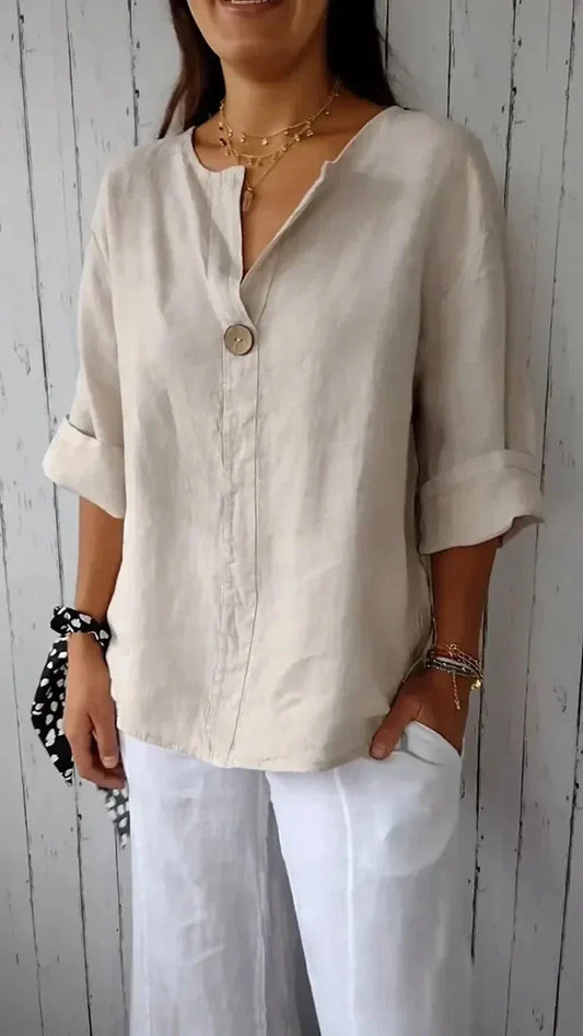 Damen Minimalistisch Button Down Hemd | Weiß und Beige