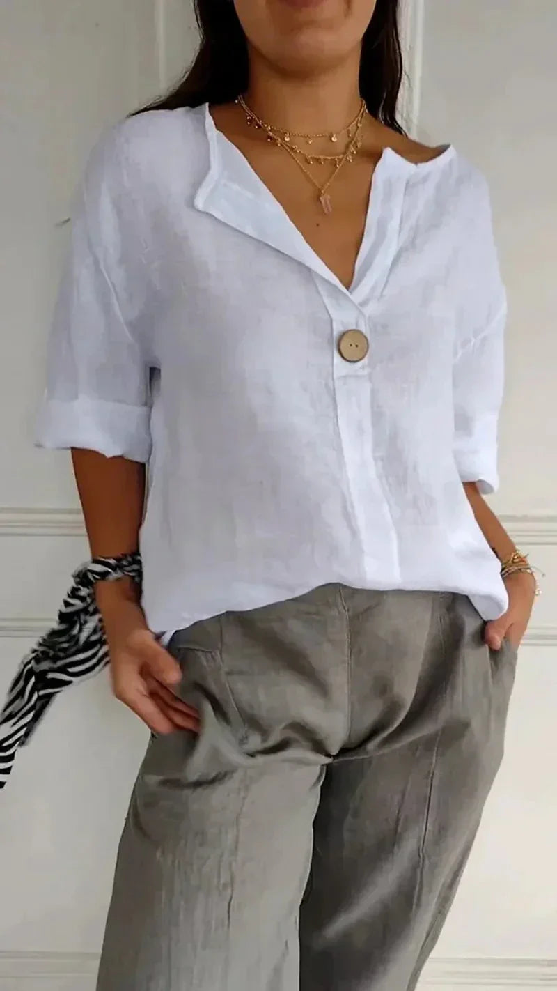 Damen Minimalistisch Button Down Hemd | Weiß und Beige