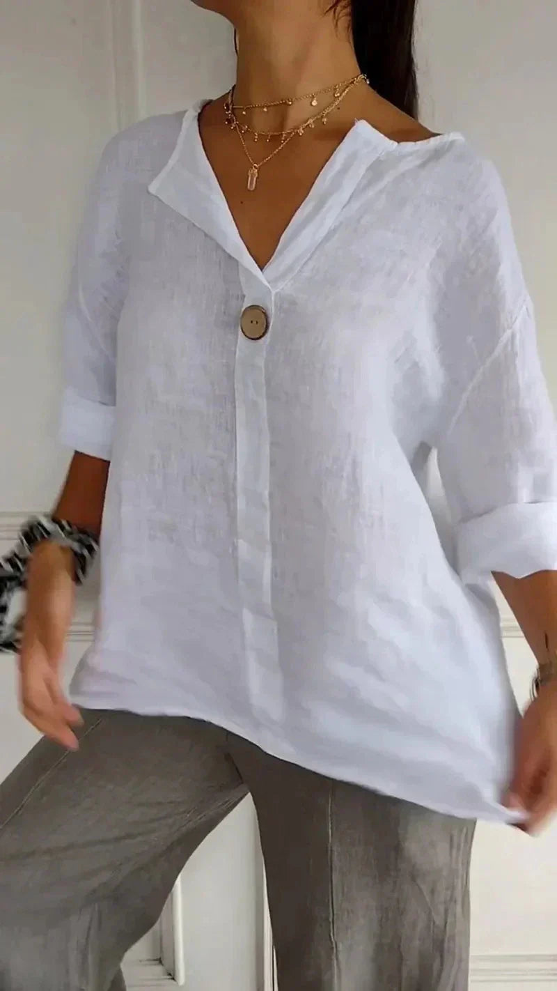 Damen Minimalistisch Button Down Hemd | Weiß und Beige