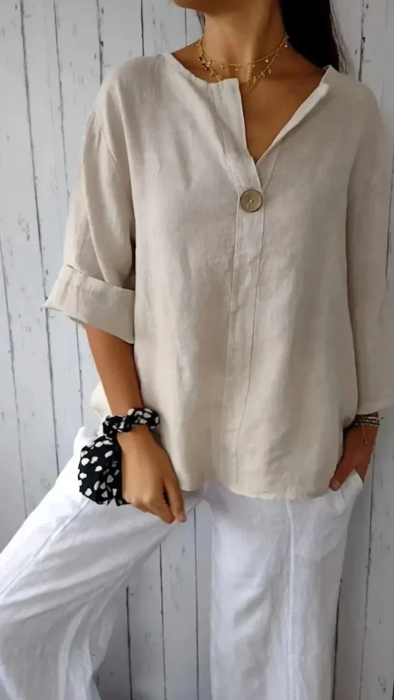 Damen Minimalistisch Button Down Hemd | Weiß und Beige