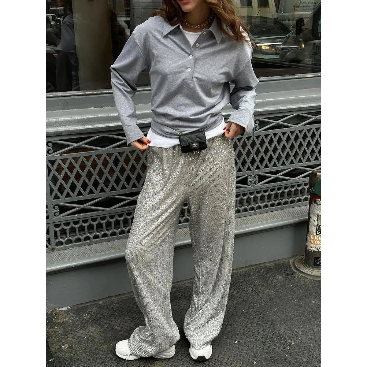 Paillettenhose Mit Hoher Taille Für Damen | Locker