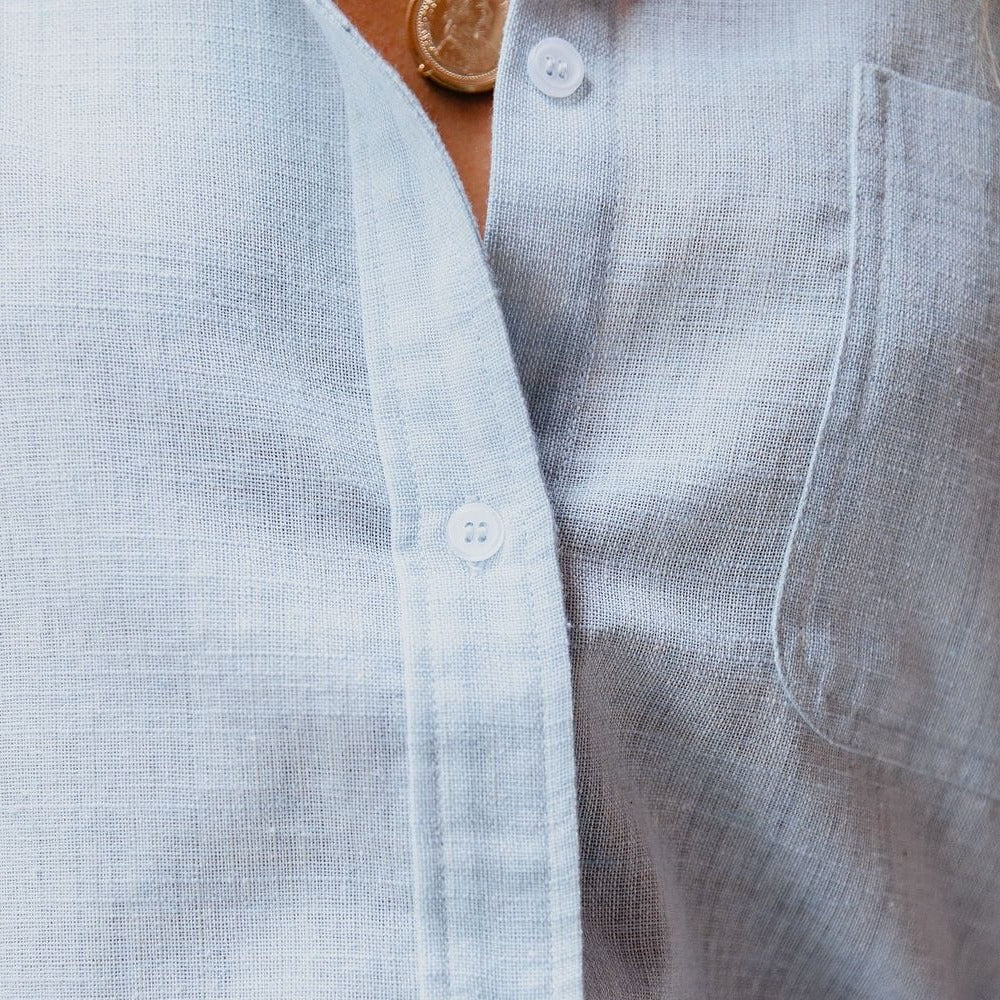 Leinen-Baumwoll Damenhemd mit Brusttasche & Stehkragen – Malani