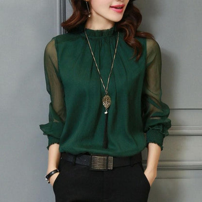 Stilvolle Damen Chiffonbluse mit Rüschen & transparenten Ärmeln – Elina