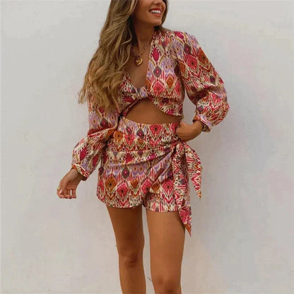 Zweiteilige Wickelrock-Set mit Bluse Damen – Lorena