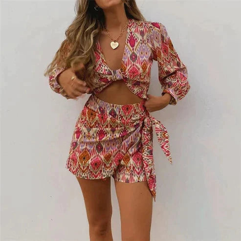 Zweiteilige Wickelrock-Set mit Bluse Damen – Lorena
