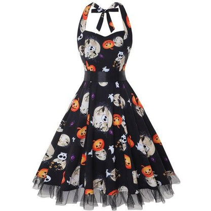 Jahrgang Neckholder Halloween Kostum Kleid | Midi