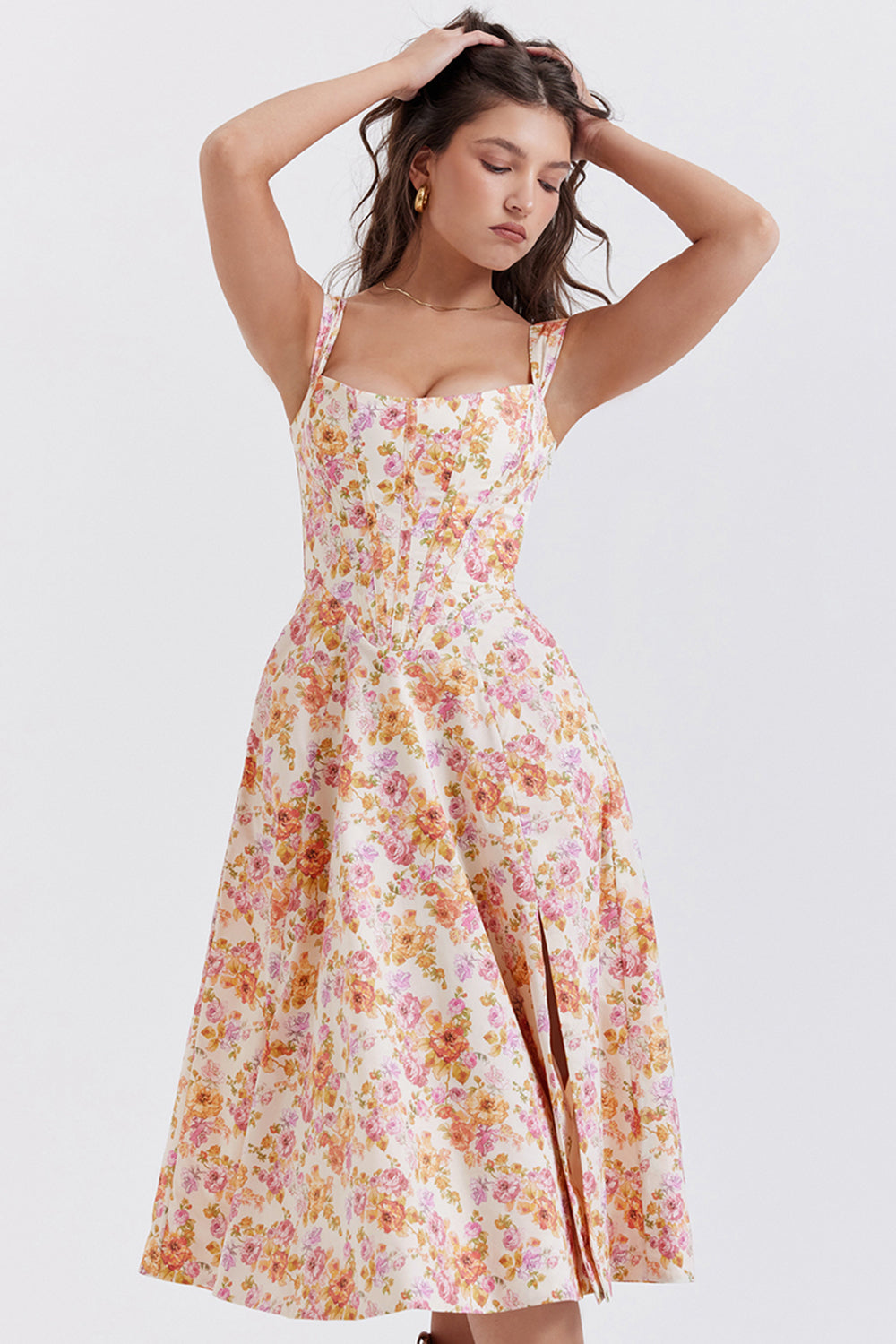 Amalie | Damen Geblümtes Midi-Sommerkleid