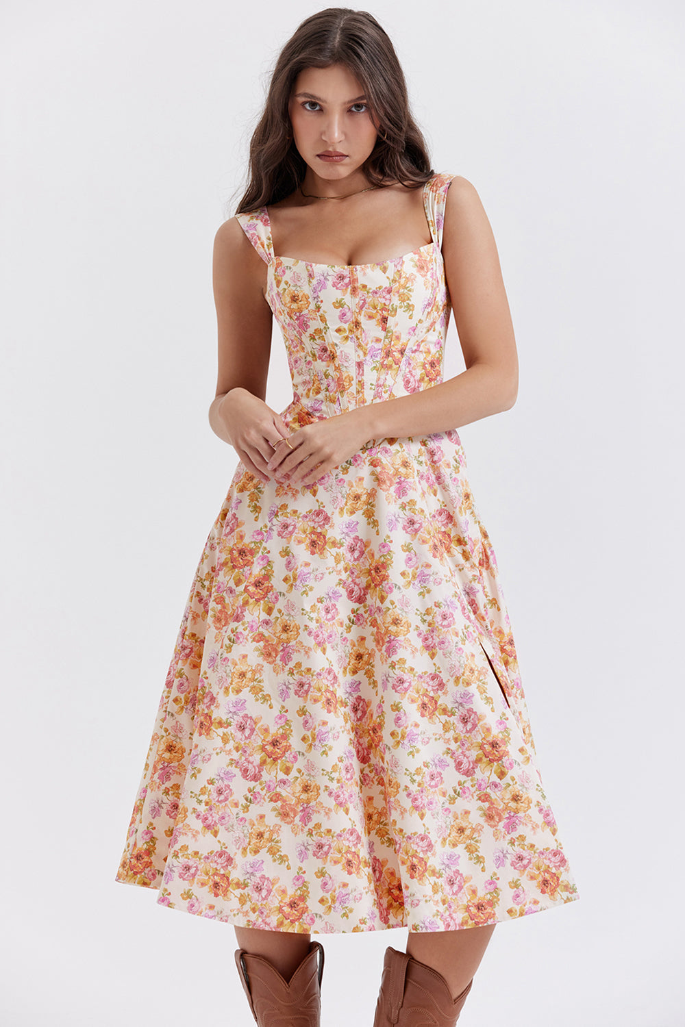 Amalie | Damen Geblümtes Midi-Sommerkleid