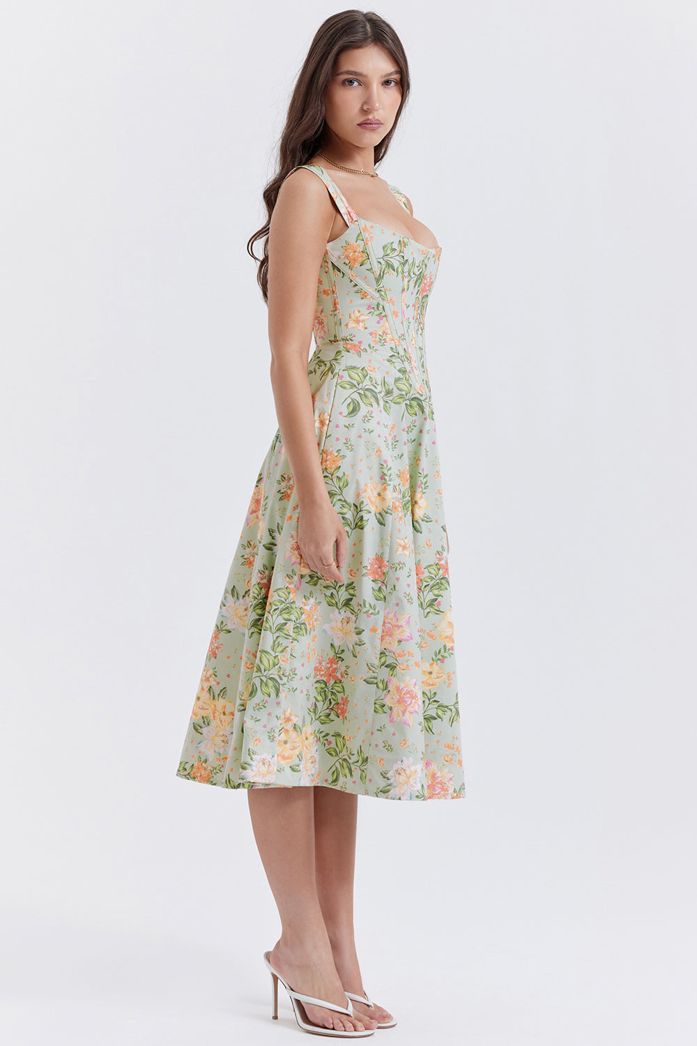 Amalie | Damen Geblümtes Midi-Sommerkleid