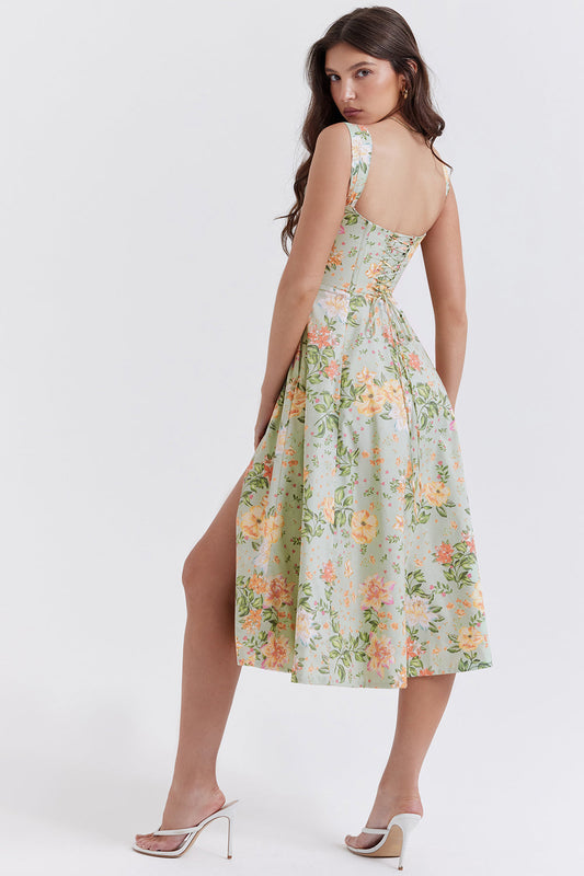 Amalie | Damen Geblümtes Midi-Sommerkleid