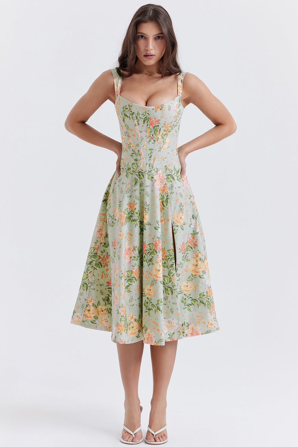 Amalie | Damen Geblümtes Midi-Sommerkleid