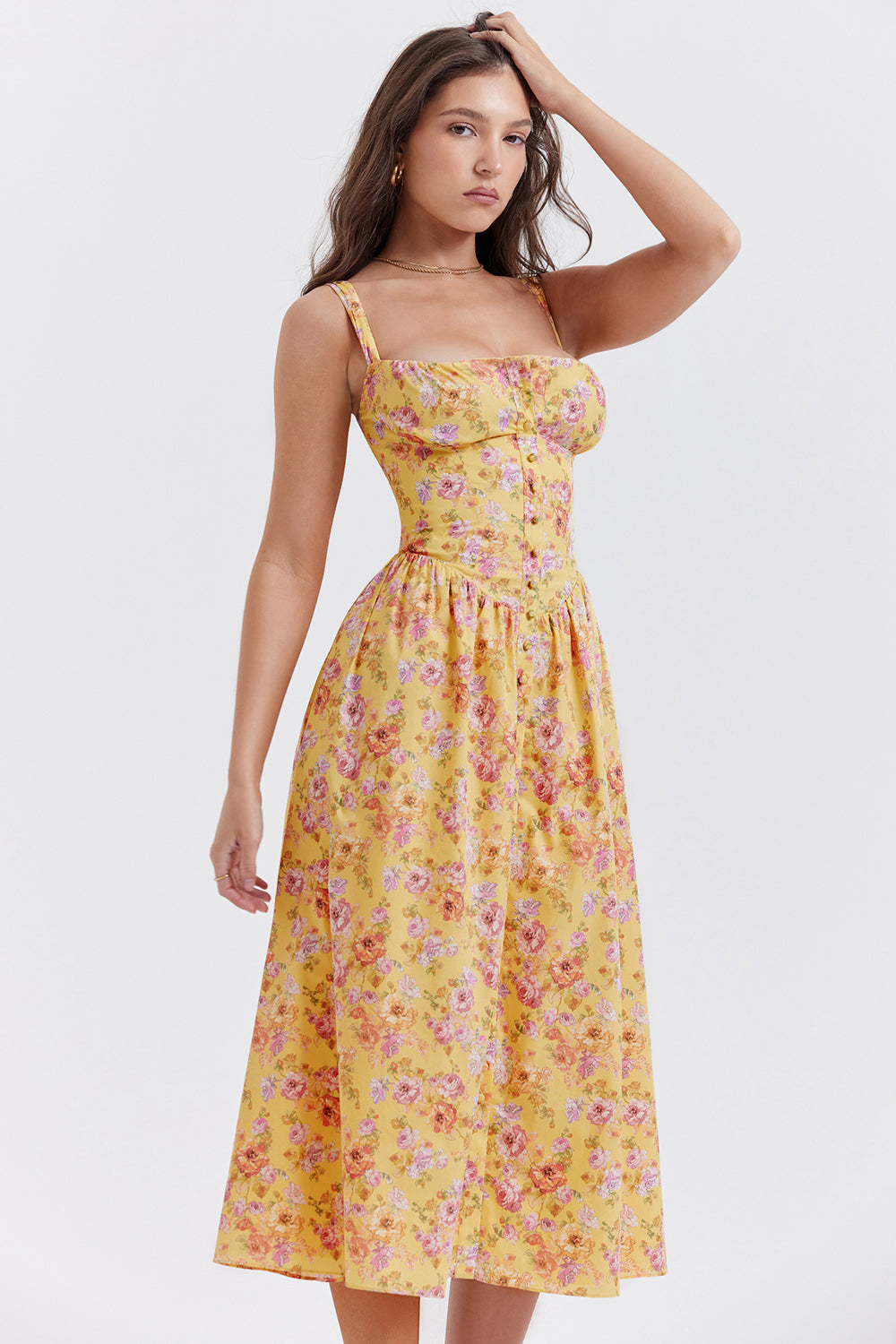 Amalie | Damen Geblümtes Midi-Sommerkleid