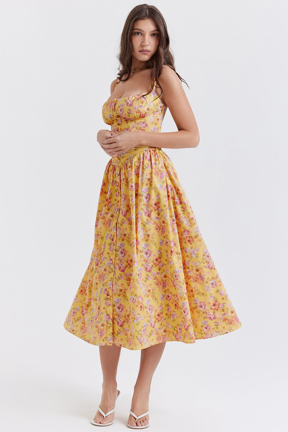 Amalie | Damen Geblümtes Midi-Sommerkleid