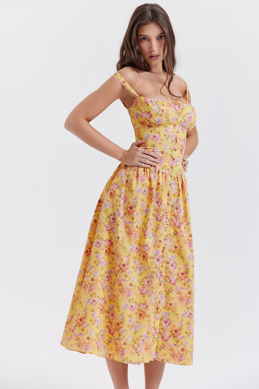 Amalie | Damen Geblümtes Midi-Sommerkleid