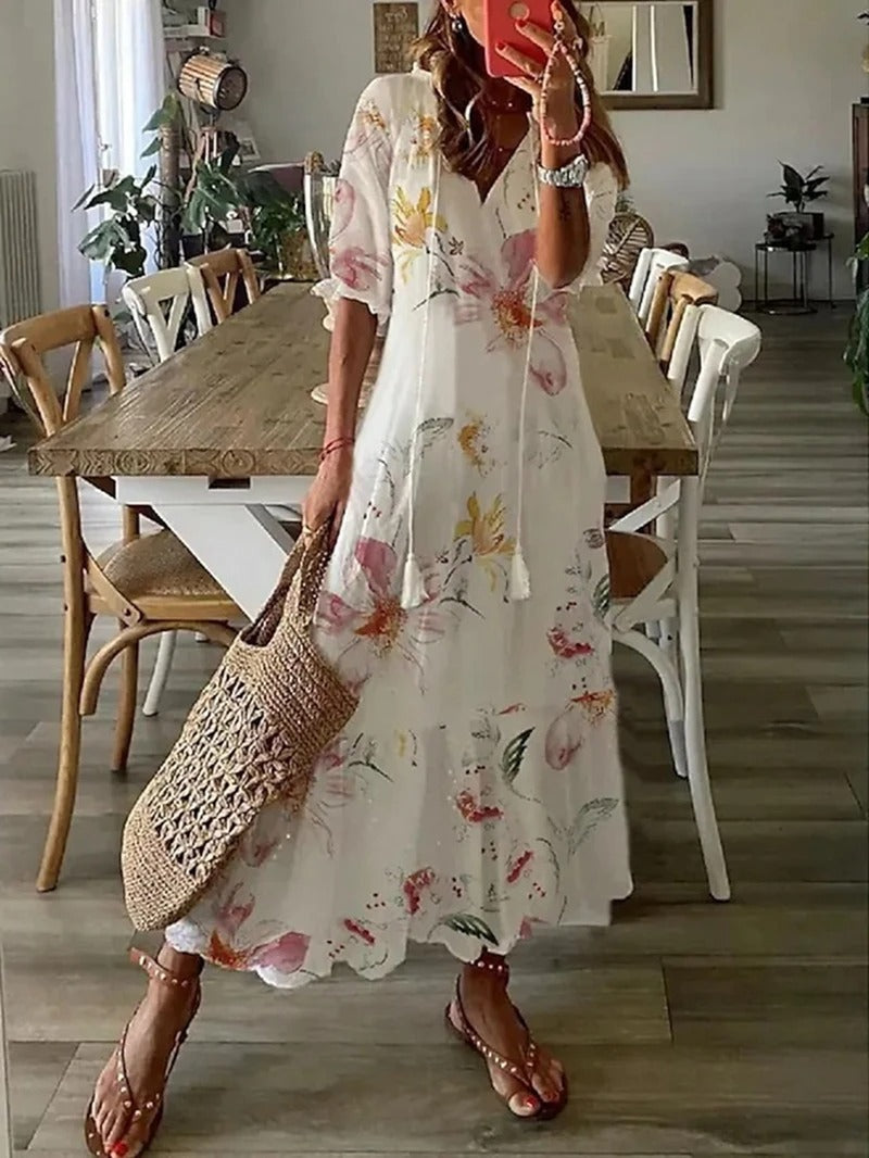 Damenkleid Mit Halblangen Ärmeln Im Boho Stil | Midi