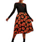 Kürbis Druck Lange Ärmel Halloween Kostum Kleid | Midi
