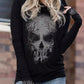 WW | Damen Kapuzenpullover mit Totenkopfprint Langarm Kapuzenpullover