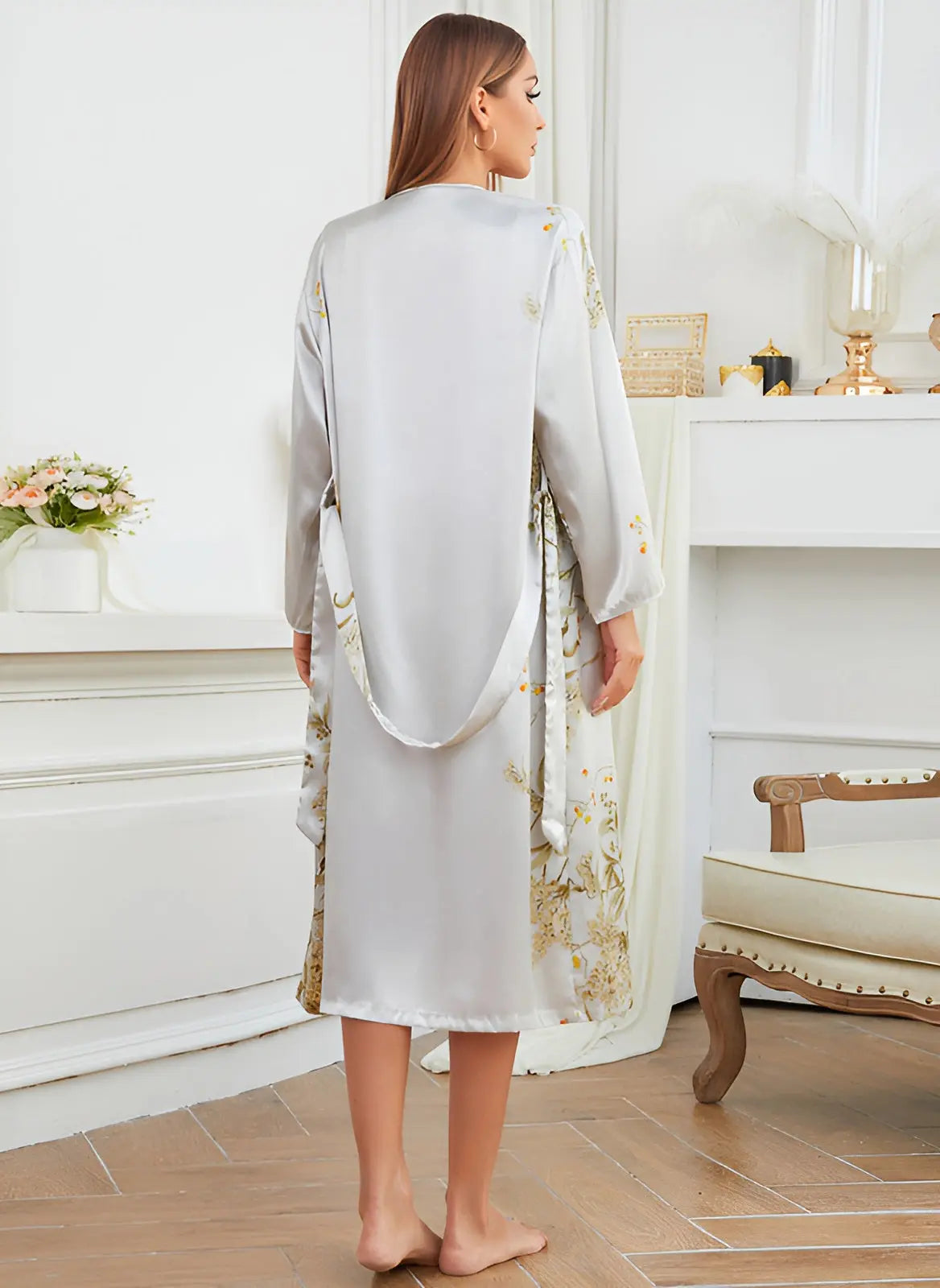 Zweiteiliges Satinkleid-Kimono Set für Damen – Livia